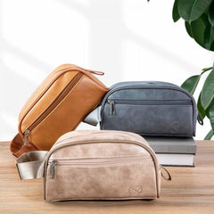 Men's Leather Toiletry Bag/Dopp Kit for Travel