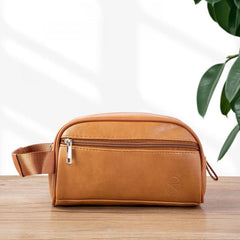 Men's Leather Toiletry Bag/Dopp Kit for Travel