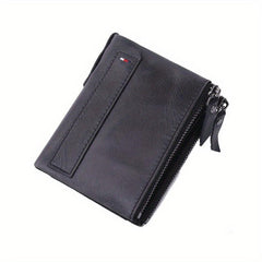 Leather Men's Wallet Short Coin Purse Double Zipper Money Clip