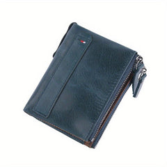 Leather Men's Wallet Short Coin Purse Double Zipper Money Clip
