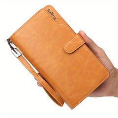 Men's Leather Trifold Wallet with Card Slots and Zipper Coin Purses
