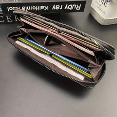 Men's Long Wallet Large Check Holder Travel Business Money Clip