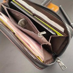 Men's Long Wallet Large Check Holder Travel Business Money Clip