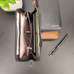Men's Long Wallet Large Check Holder Travel Business Money Clip