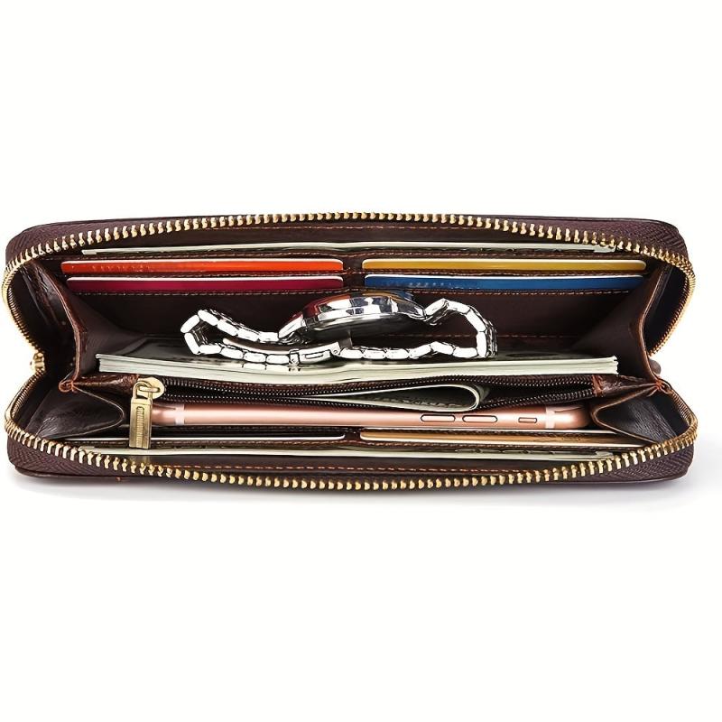 Men's Leather Zipper Clutch Business Handbag