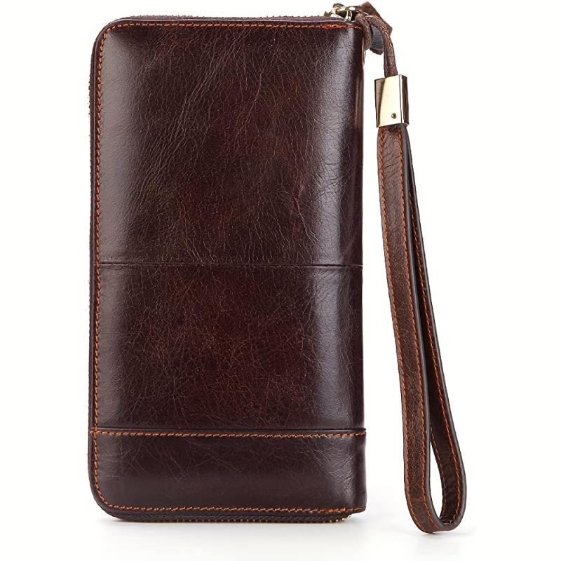 Men's Leather Zipper Clutch Business Handbag