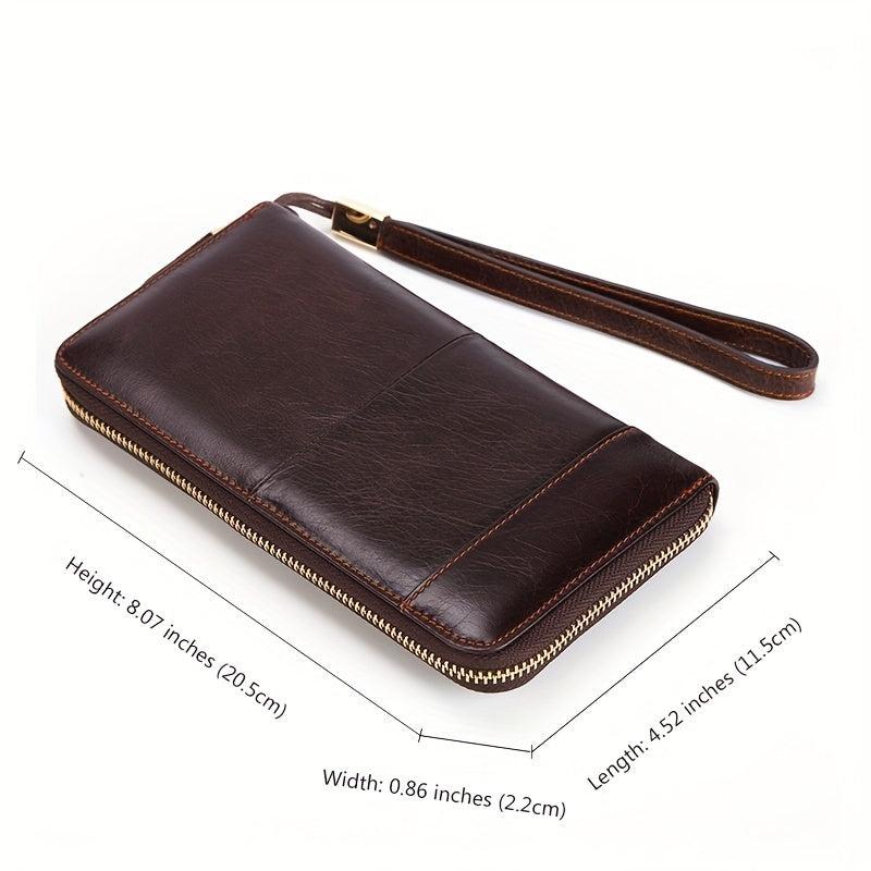 Men's Leather Zipper Clutch Business Handbag