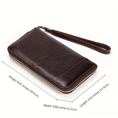 Men's Leather Zipper Clutch Business Handbag