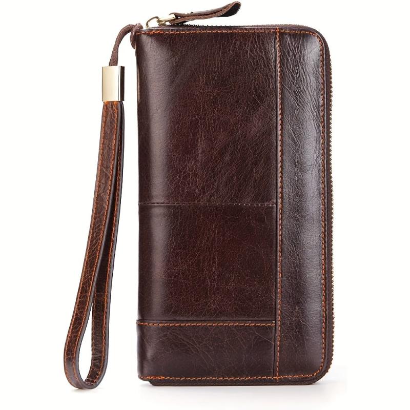 Men's Leather Zipper Clutch Business Handbag