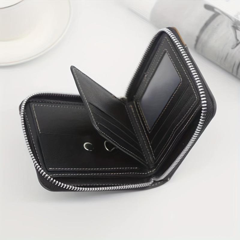 Men's Zipper Card Holder Short Wallet Large Capacity Vintage Coin Purse