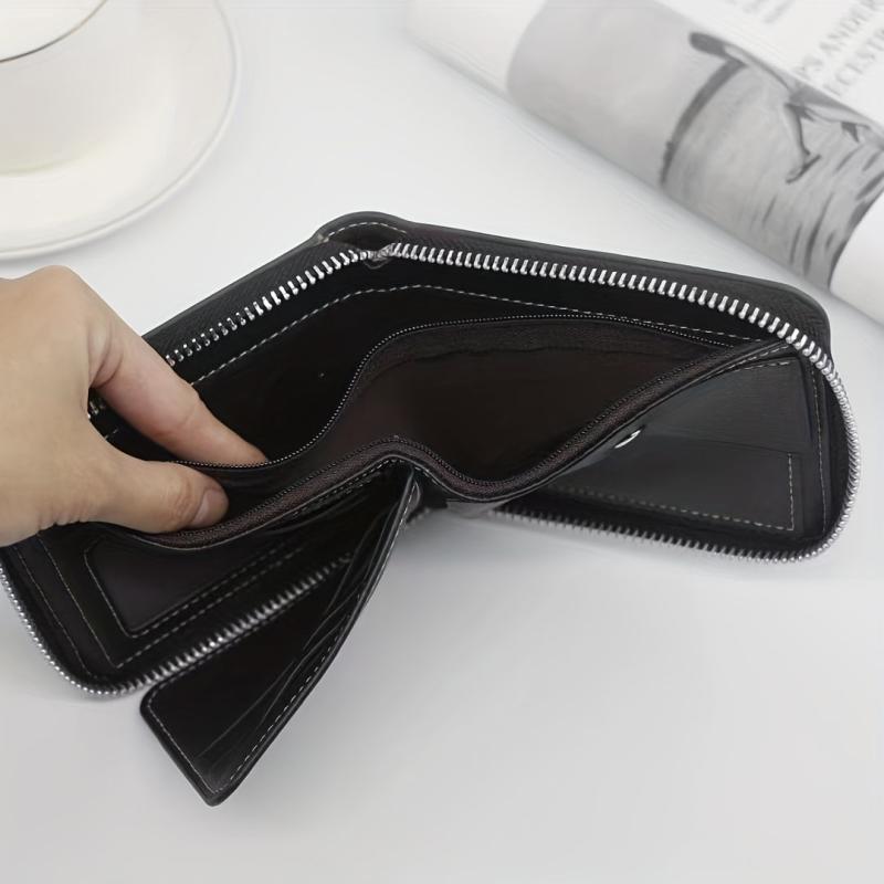 Men's Zipper Card Holder Short Wallet Large Capacity Vintage Coin Purse