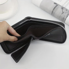 Men's Zipper Card Holder Short Wallet Large Capacity Vintage Coin Purse