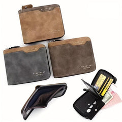 Men's Zipper Card Holder Short Wallet Large Capacity Vintage Coin Purse