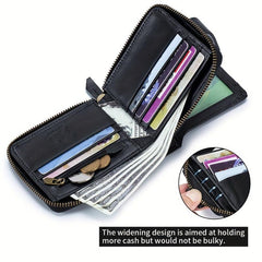 Men's Leather Rfid Blocking Wallet Large Capacity With Zipper Coin Pocket