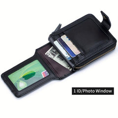 Men's Leather Rfid Blocking Wallet Large Capacity With Zipper Coin Pocket