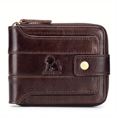 Men's Leather Rfid Blocking Wallet Large Capacity With Zipper Coin Pocket