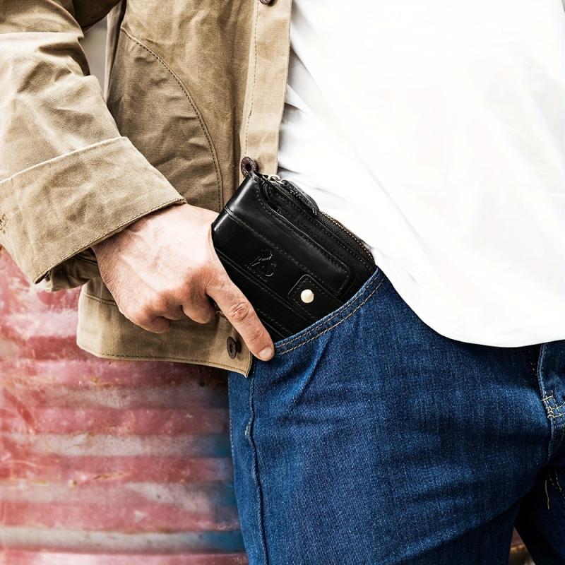 Men's Leather Rfid Blocking Wallet Large Capacity With Zipper Coin Pocket