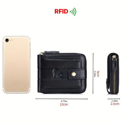 Men's Leather Rfid Blocking Wallet Large Capacity With Zipper Coin Pocket