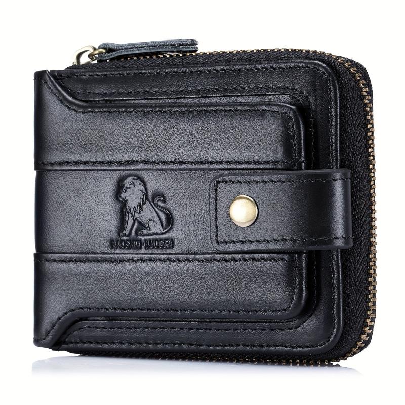 Men's Leather Rfid Blocking Wallet Large Capacity With Zipper Coin Pocket