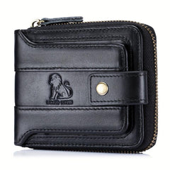 Men's Leather Rfid Blocking Wallet Large Capacity With Zipper Coin Pocket