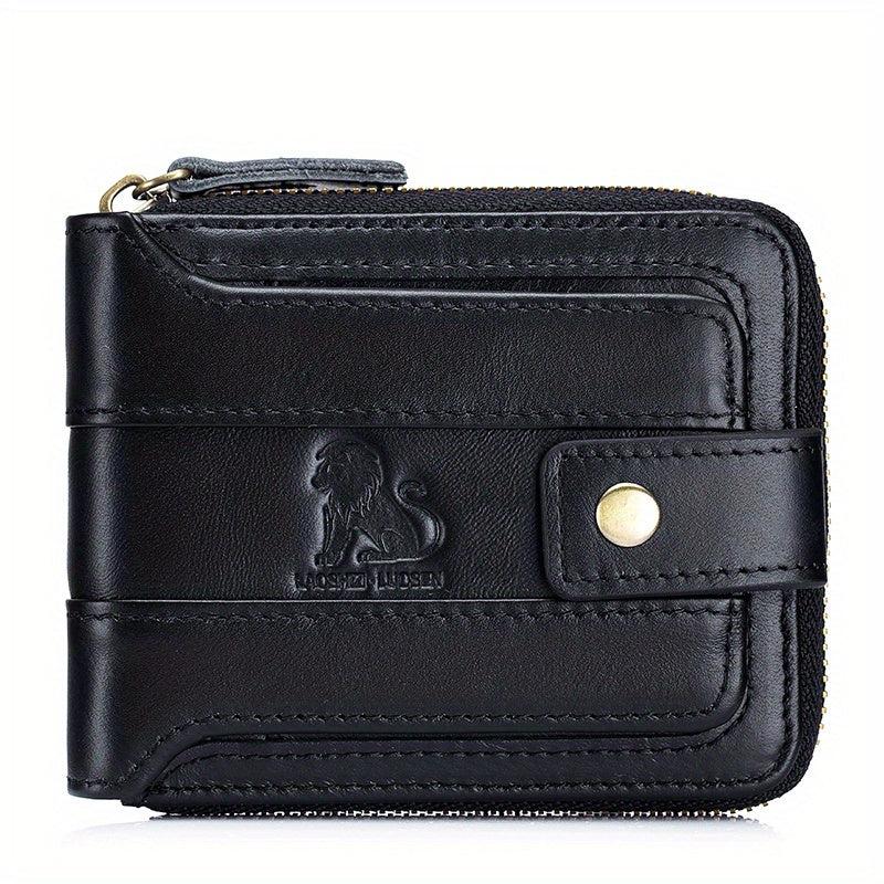 Men's Leather Rfid Blocking Wallet Large Capacity With Zipper Coin Pocket