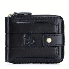 Men's Leather Rfid Blocking Wallet Large Capacity With Zipper Coin Pocket