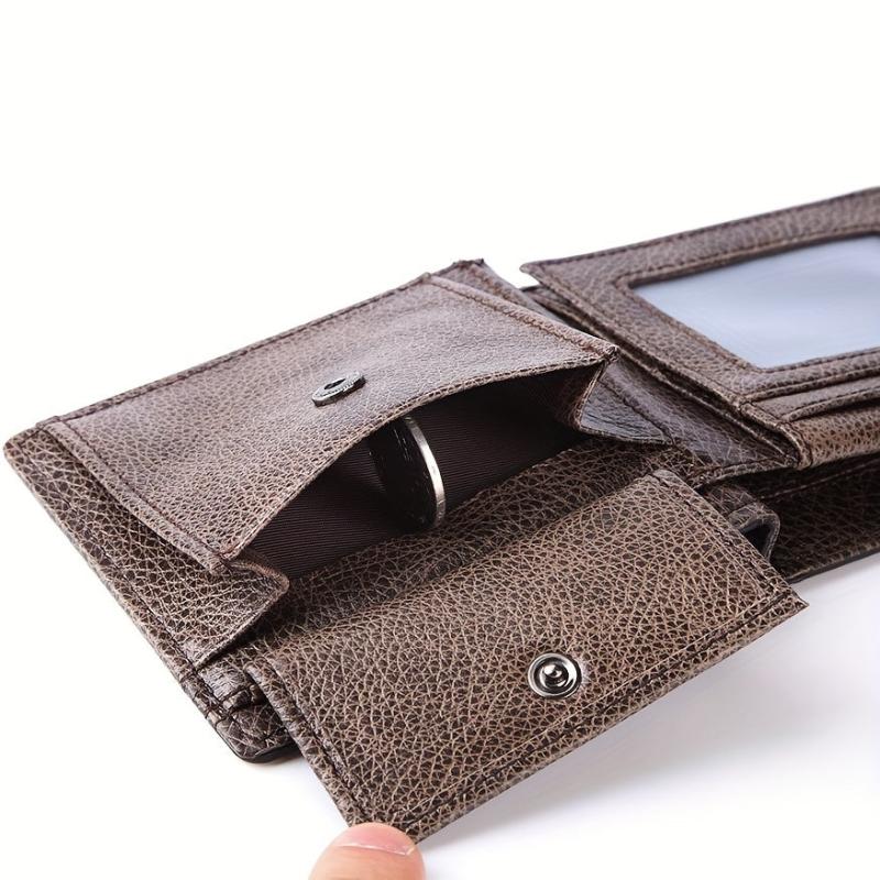 Men's Leather Short Wallet RFID Business Card Holder Money Clip