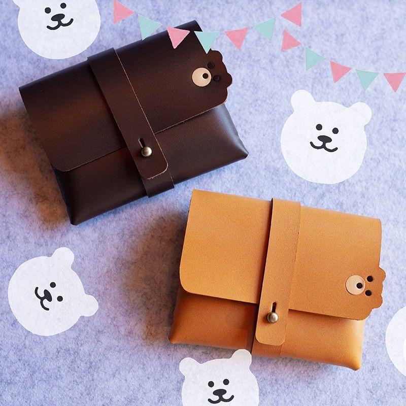 Bear Shape Cowhide Couple Wallet Document Bag Full Leather Wallet Card Bag