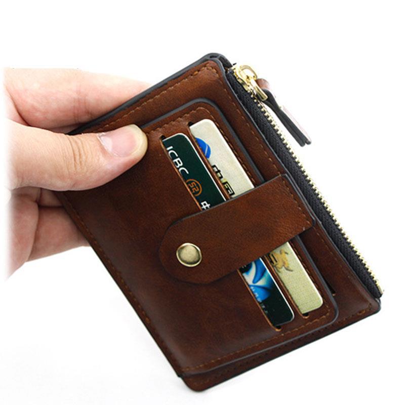 Men's Small Leather Wallet Credit ID Card Holder Zipper Coin Purse