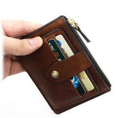 Men's Small Leather Wallet Credit ID Card Holder Zipper Coin Purse