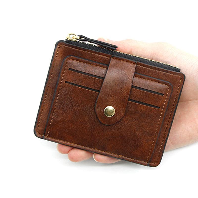 Men's Small Leather Wallet Credit ID Card Holder Zipper Coin Purse