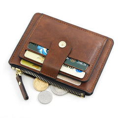 Men's Small Leather Wallet Credit ID Card Holder Zipper Coin Purse