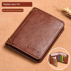 Men's Leather Short Wallet Money Clip Card Holder Purse