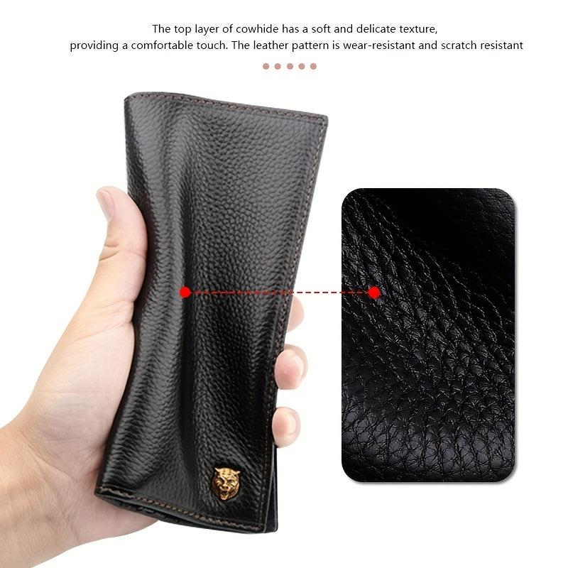 Men's Bifold Long Wallet Large Capacity Top Layer Cowhide Business Holder