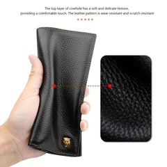 Men's Bifold Long Wallet Large Capacity Top Layer Cowhide Business Holder