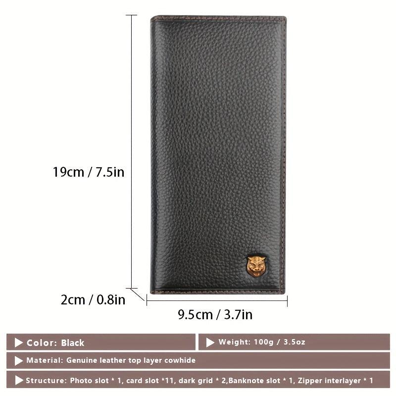 Men's Bifold Long Wallet Large Capacity Top Layer Cowhide Business Holder