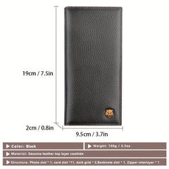 Men's Bifold Long Wallet Large Capacity Top Layer Cowhide Business Holder
