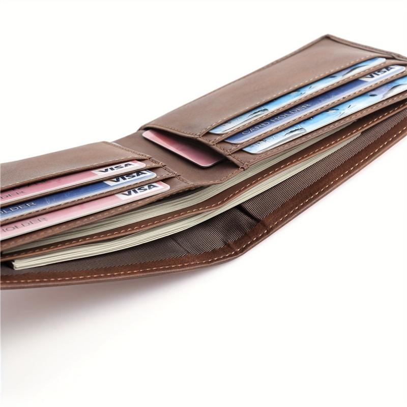 Men's Vintage Leather Short Wallet Card Holder Large Capacity Horizontal Wallet