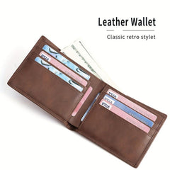 Men's Vintage Leather Short Wallet Card Holder Large Capacity Horizontal Wallet