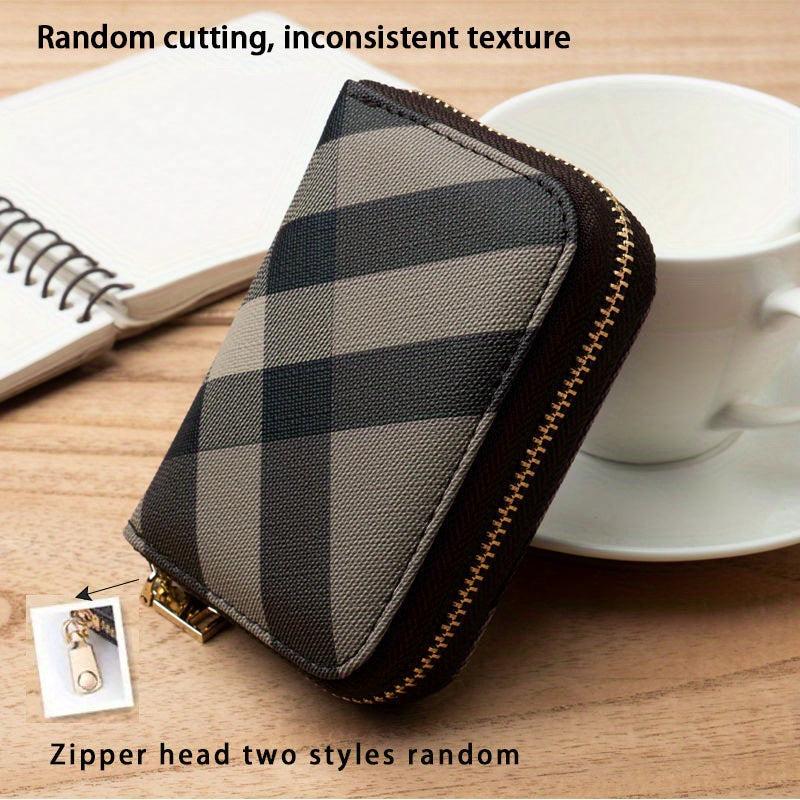 Men's Striped Plaid PU Leather Card Holder Zipper Coin Purse