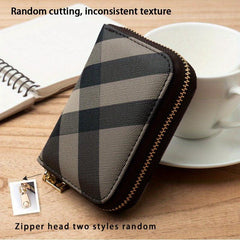 Men's Striped Plaid PU Leather Card Holder Zipper Coin Purse
