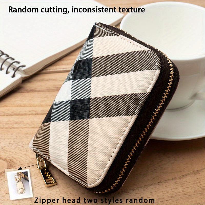 Men's Striped Plaid PU Leather Card Holder Zipper Coin Purse