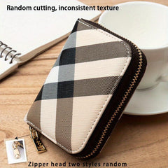 Men's Striped Plaid PU Leather Card Holder Zipper Coin Purse