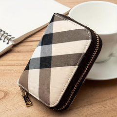 Men's Striped Plaid PU Leather Card Holder Zipper Coin Purse