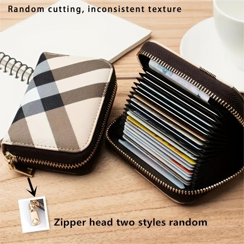 Men's Striped Plaid PU Leather Card Holder Zipper Coin Purse
