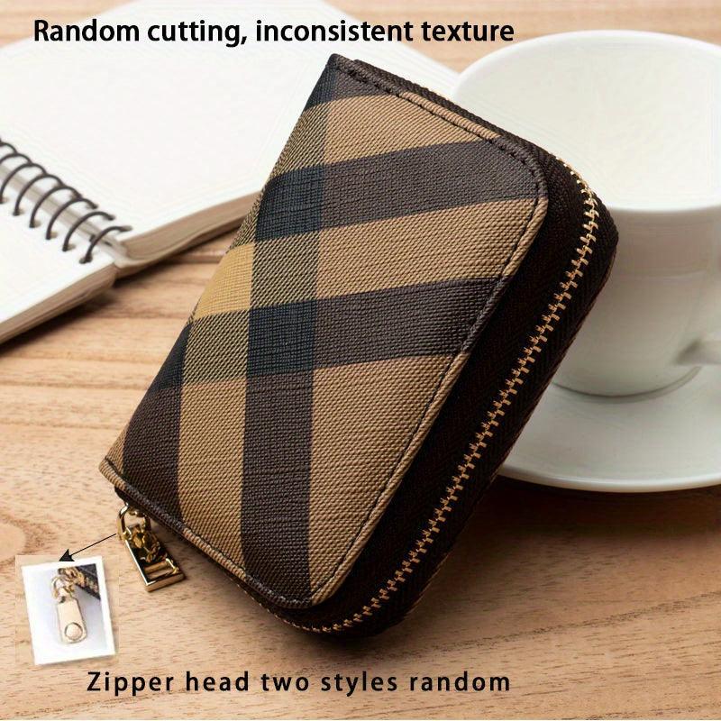 Men's Striped Plaid PU Leather Card Holder Zipper Coin Purse