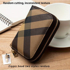 Men's Striped Plaid PU Leather Card Holder Zipper Coin Purse