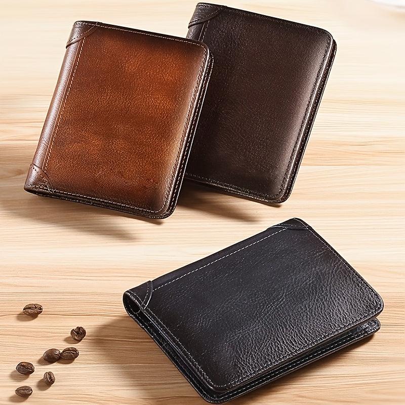 Vintage Leather Trifold Wallet Men Thin ID Credit Card Holder