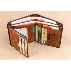 Vintage Leather Trifold Wallet Men Thin ID Credit Card Holder