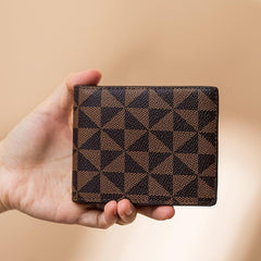 Men's Plaid Leather Short Wallet Money Clip Card Holder Coin Purse